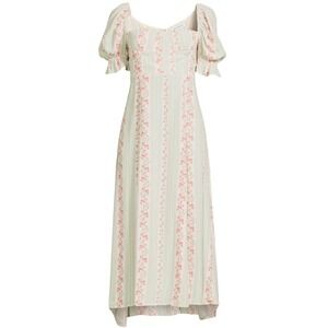 WeWoreWhat Victorian Floral Stripe Puff Sleeve Midi Dress Rosewood Multi Size 12